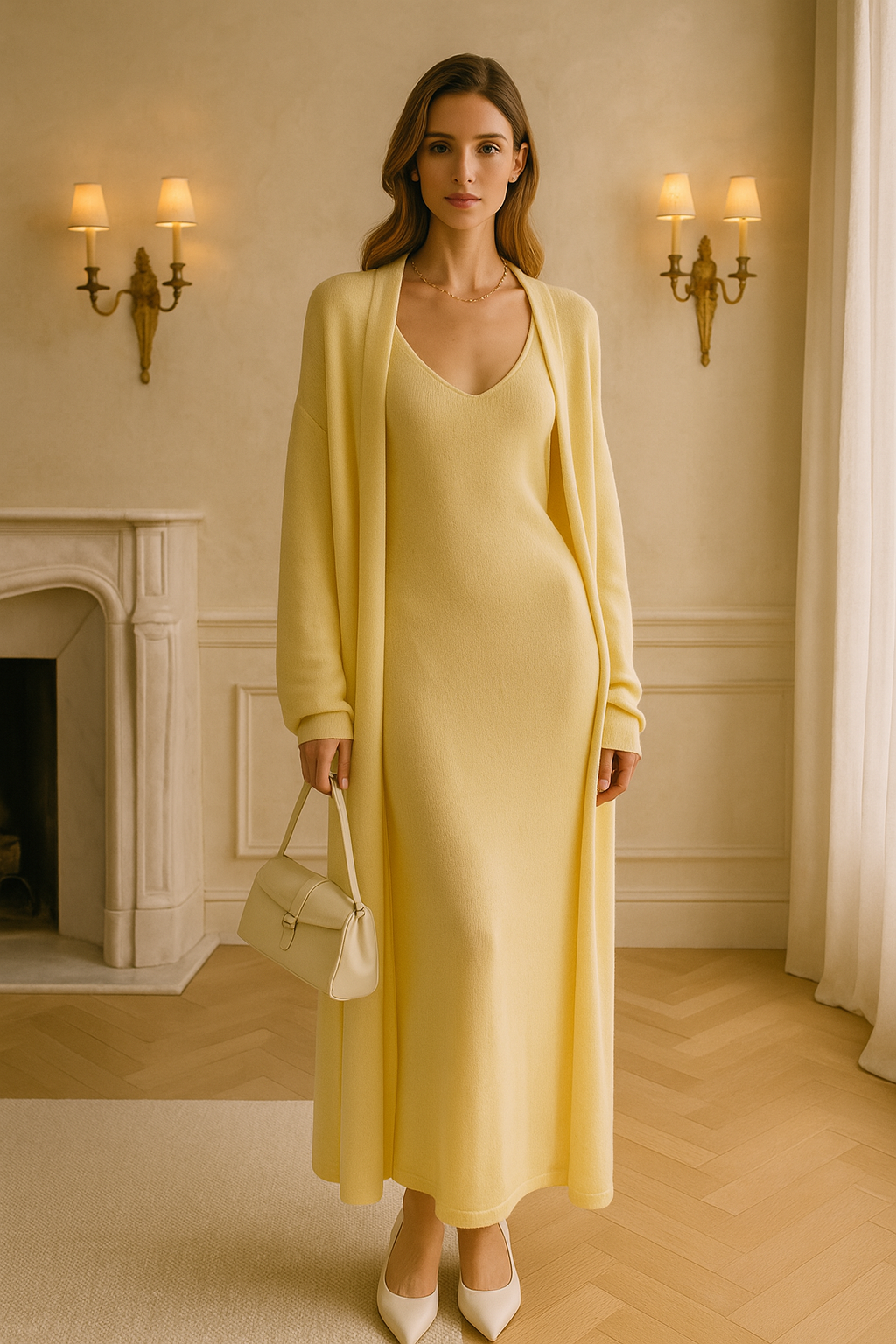 V-Neck Knit Dress and Cardigan Sweater Set