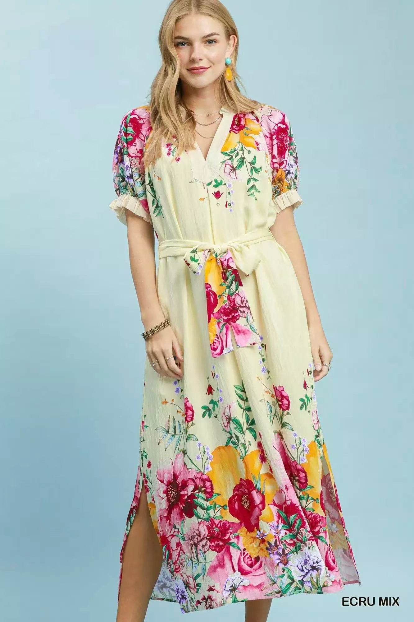women's umgee dresses Mix Floral Border Print Midi Dress Type_Licensed-Dress-Shirt Hand wash cold Size:8/S Pearl Maxi Dress White