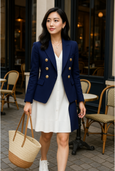 Classic Blazer & White Shirt Dress