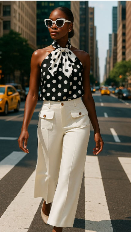 High Waist Wide Leg Pant and Polka Dot Tie Cami