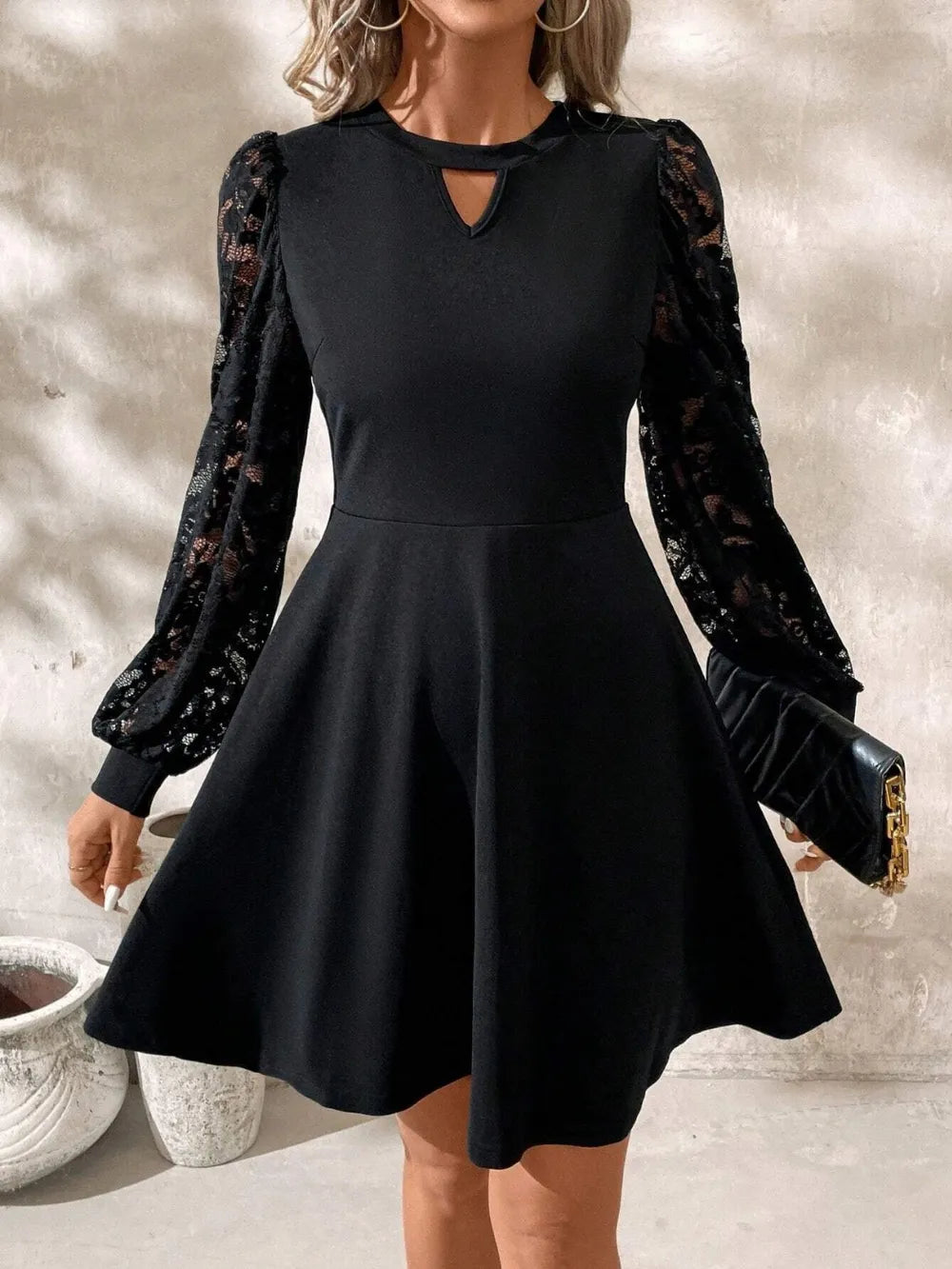 knee length dresses for ladies Cutout Lace Long Sleeve Mini Dress HT Marlowe knee length dresses for ladies Cutout Lace Long Sleeve Mini Dress HT Marlowe