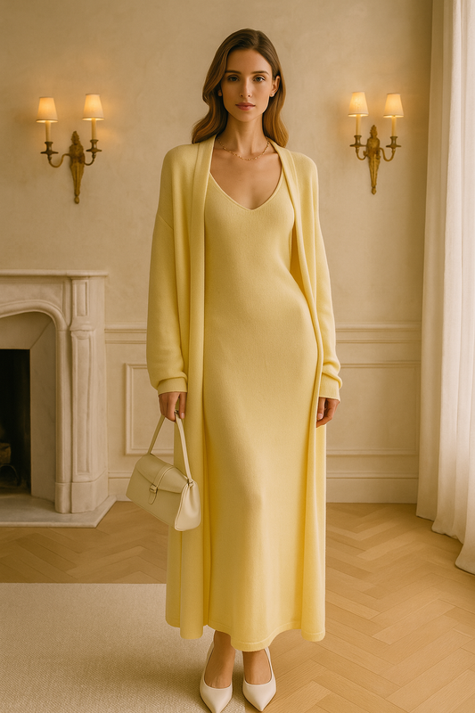 V-Neck Knit Dress and Cardigan Sweater Set