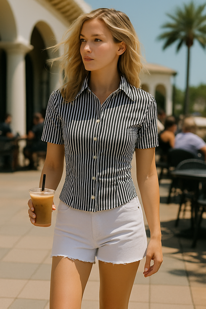 Short Sleeve Shirt and Jean Short outfit