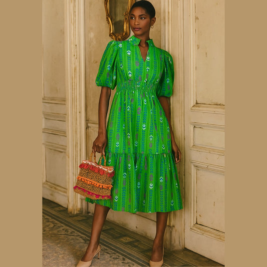Printed Midi Dress with Ruffled Hem