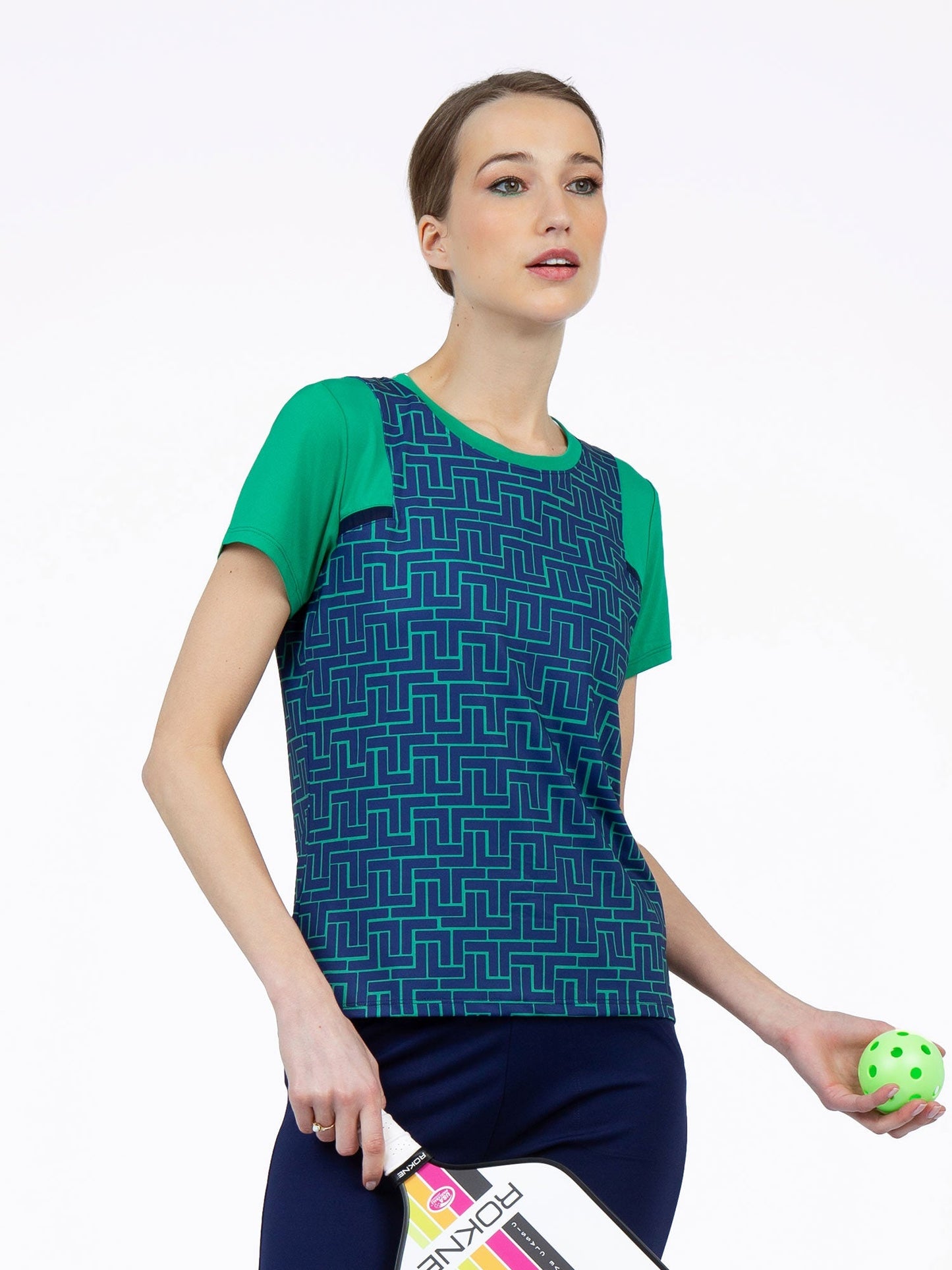 Colorblock Active Sofia Short Sleeve Crew Neck	- Ink Tessel/Ivy
