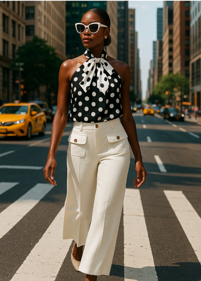High Waist Wide Leg Pant and Polka Dot Tie Cami